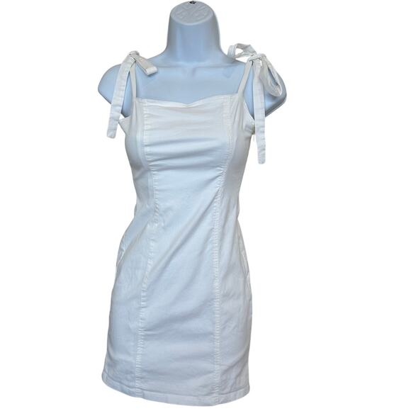 Superdown White Cotton Tie Strap Mini Dress SMALL Bodycon Romantic $88 NEW - Picture 4 of 8